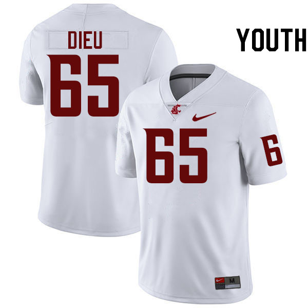 Youth #65 Brock Dieu Washington State Cougars College Football Jerseys Stitched-White